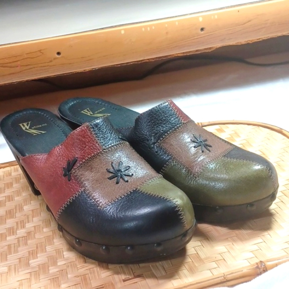 White Mountain Leather Patchwork Multi Color Clog… - image 2